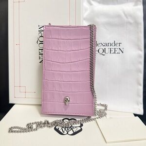 NWT Alexander McQueen Skull Croc Leather Phone Bag Crossbody Pink